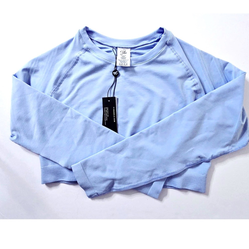 YOUNGLA W430 Women's Long Sleeve Crop Compression Top‎ Size XL In Flirty Blue